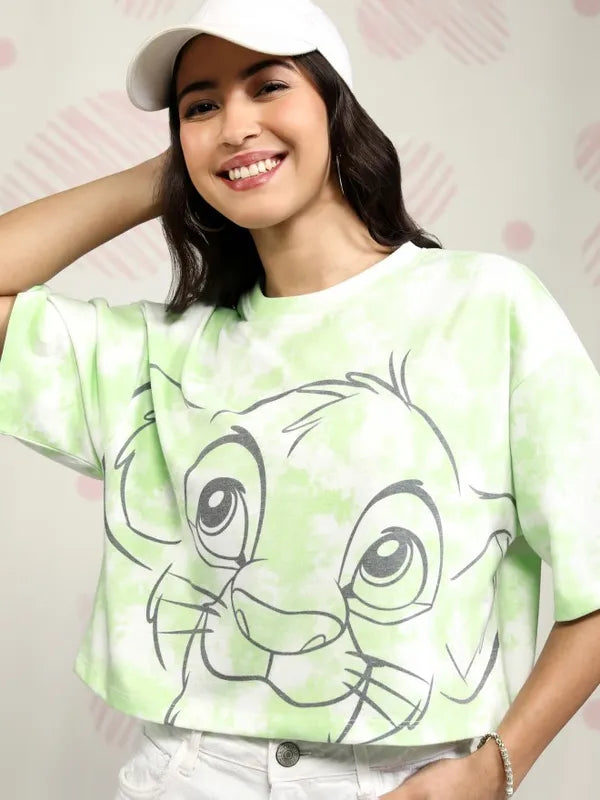 Women Green Lion King Printed Body Fit T-Shirt