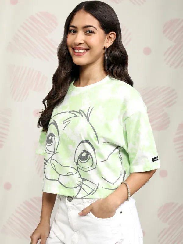 Women Green Lion King Printed Body Fit T-Shirt