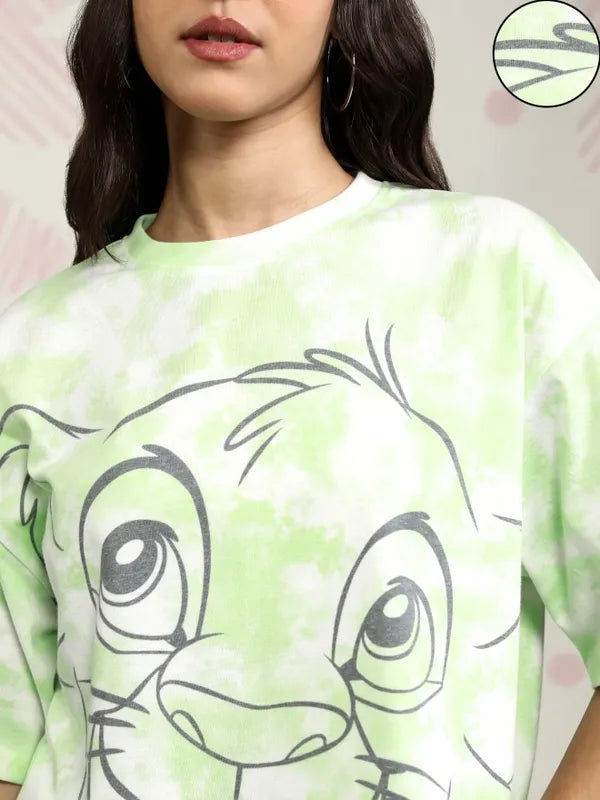 Women Green Lion King Printed Body Fit T-Shirt