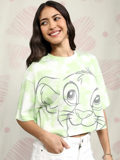Women Green Lion King Printed Body Fit T-Shirt
