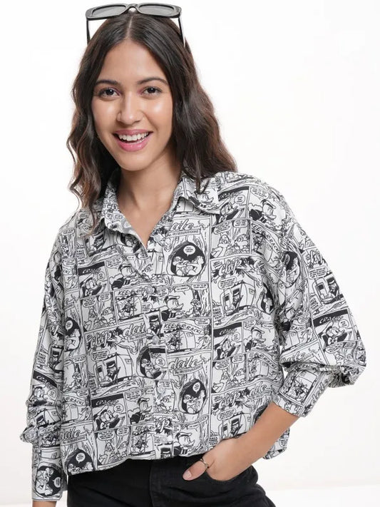 Suburbans  Women White Disney Magazine Printed Casual Shirt