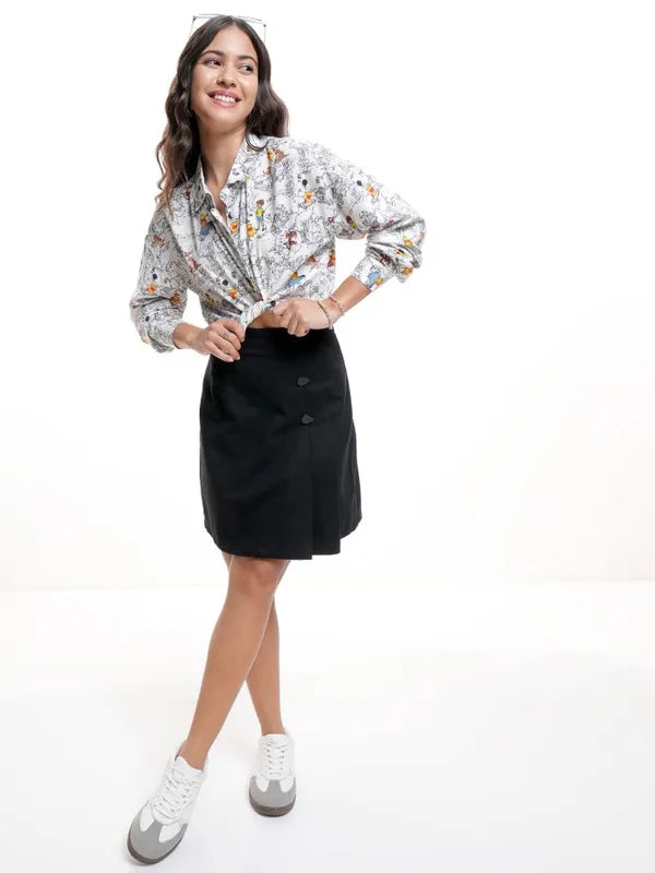 Suburbans  Women White Winnie The Pooh Printed Crop Casual Shirt