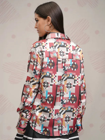 Suburbans  Women Maroon Mickey Mouse Printed Relaxed Fit Casual Shirt