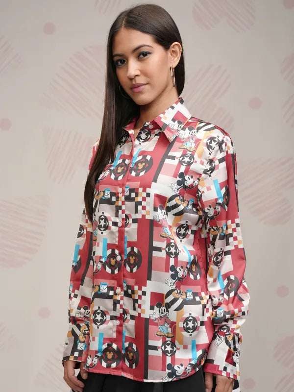 Suburbans  Women Maroon Mickey Mouse Printed Relaxed Fit Casual Shirt