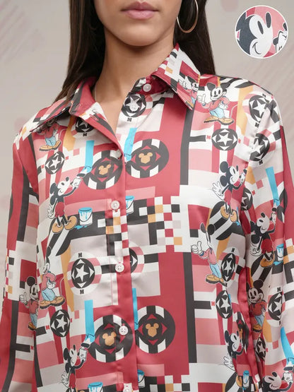 Suburbans  Women Maroon Mickey Mouse Printed Relaxed Fit Casual Shirt