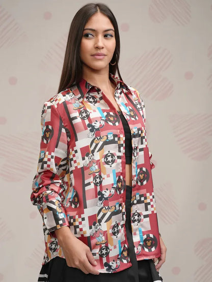 Suburbans  Women Maroon Mickey Mouse Printed Relaxed Fit Casual Shirt