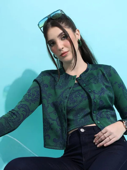 Suburbans Women Green Self Design Fitted Tops