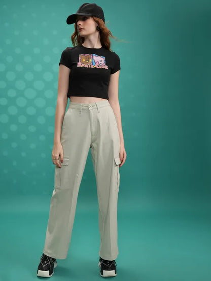Suburbans  Women Black Printed Fitted Tops