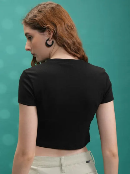 Suburbans  Women Black Printed Fitted Tops