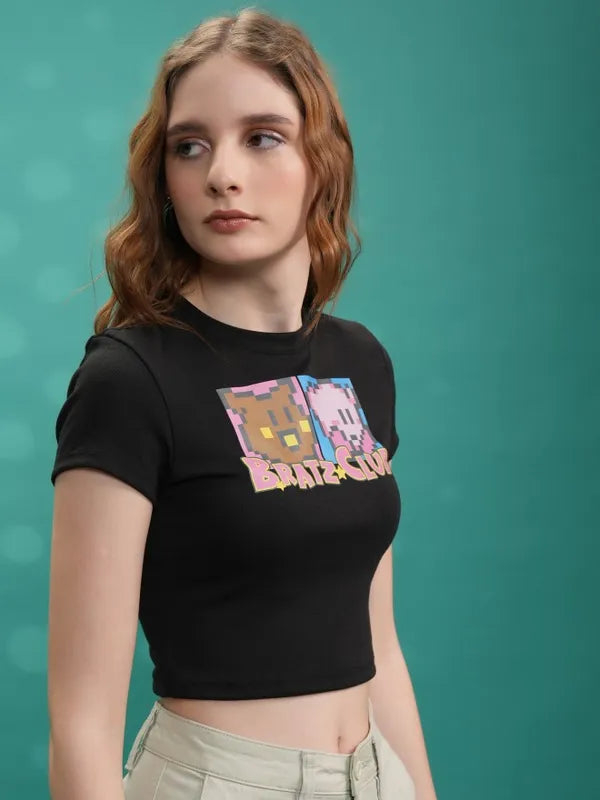 Suburbans  Women Black Printed Fitted Tops