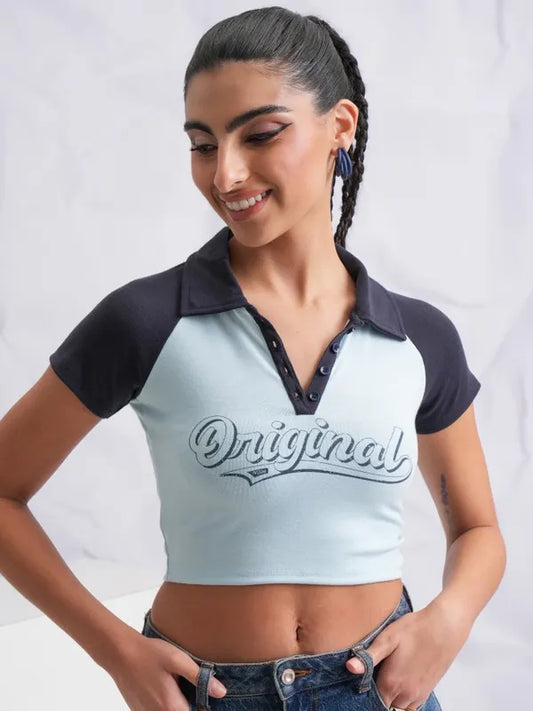 Suburbans   Women Blue Printed Fitted Tops