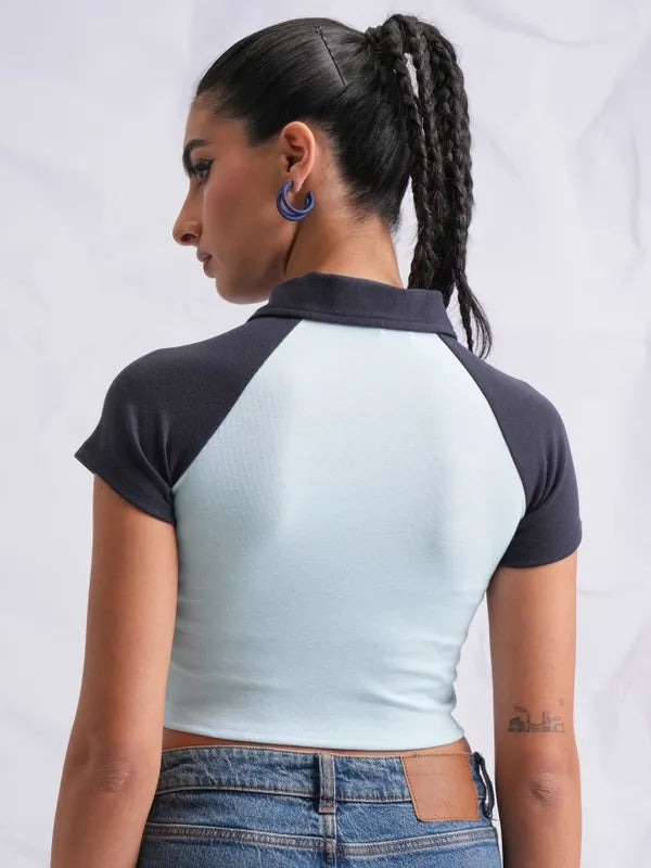 Suburbans   Women Blue Printed Fitted Tops