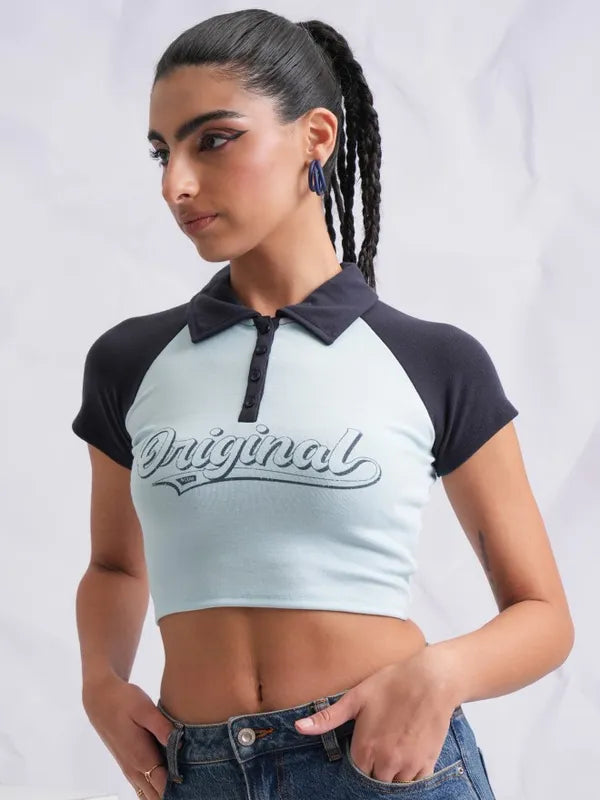 Suburbans   Women Blue Printed Fitted Tops