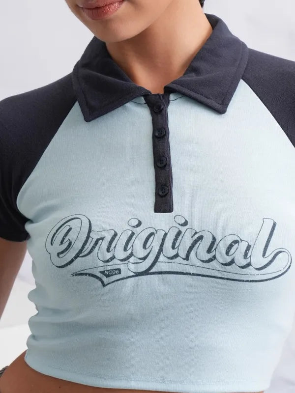 Suburbans   Women Blue Printed Fitted Tops