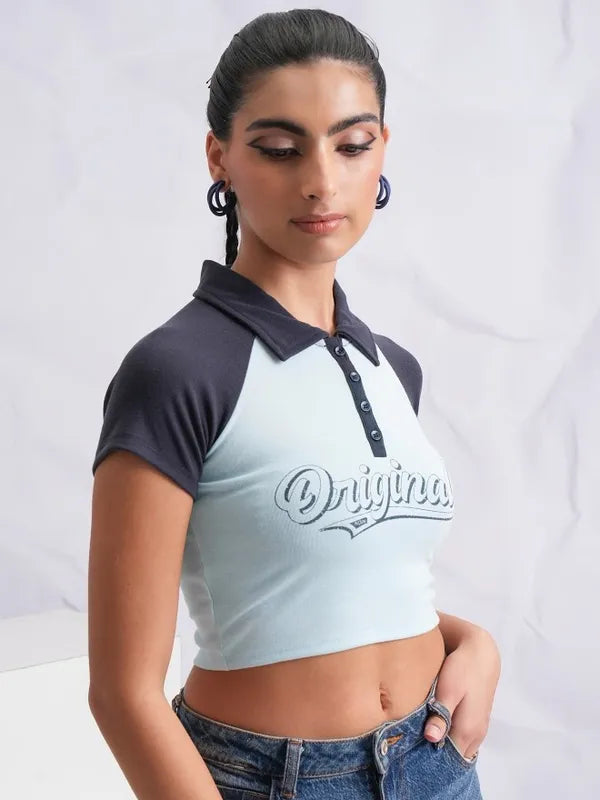 Suburbans   Women Blue Printed Fitted Tops