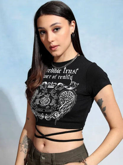 Suburbans Women Black Printed Fitted Top