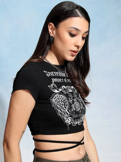 Suburbans Women Black Printed Fitted Top