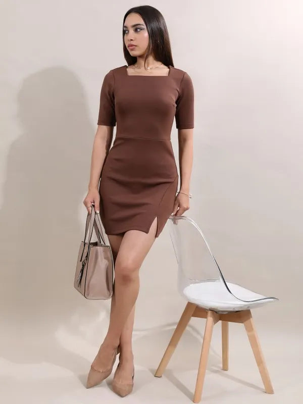Suburbans   Women Brown Solid Bodycon Dresses