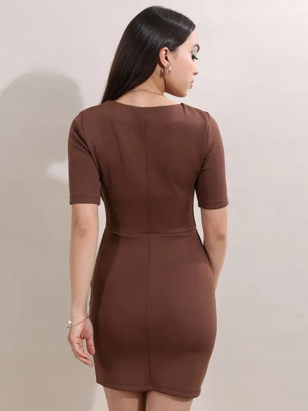 Suburbans   Women Brown Solid Bodycon Dresses