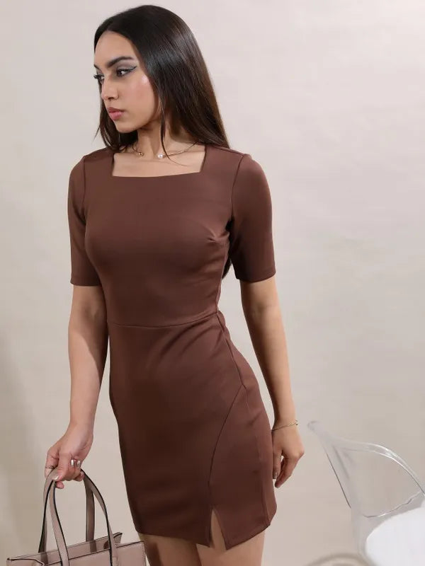Suburbans   Women Brown Solid Bodycon Dresses