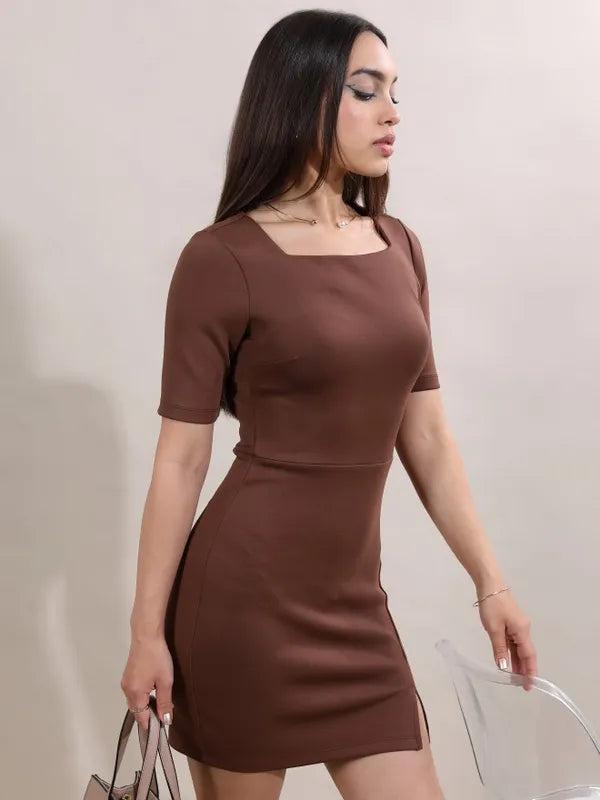 Suburbans   Women Brown Solid Bodycon Dresses