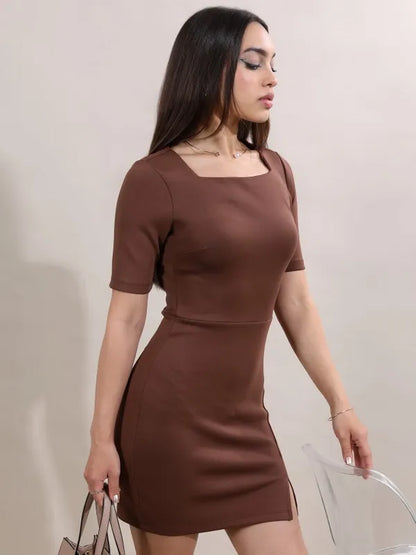 Suburbans   Women Brown Solid Bodycon Dresses