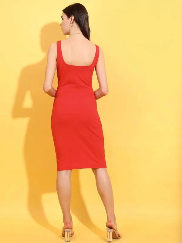 Suburbans  Women Red Solid Bodycon Dresses