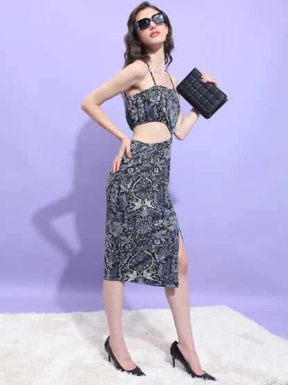 Suburbans  Women Black Printed Bodycon Dresses