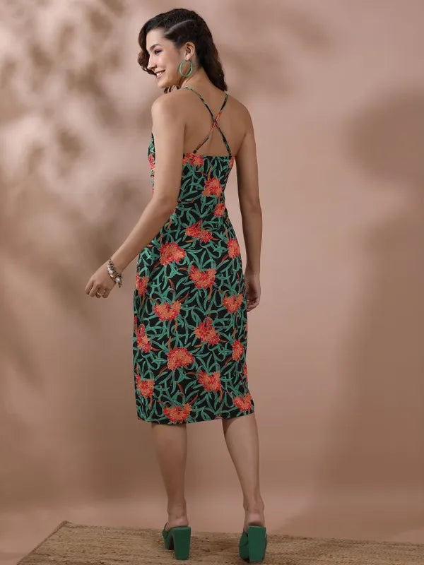 Suburbans  Women Black Printed Bodycon Dresses