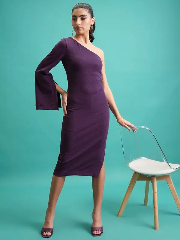 Suburbans  Women Purple Solid Bodycon Dresses