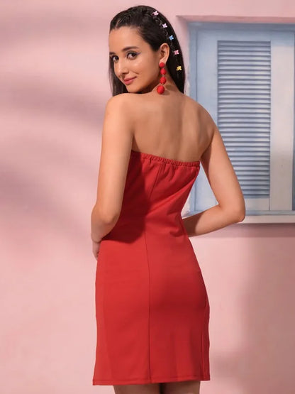 Suburbans  Women Red Solid Bodycon Dresses