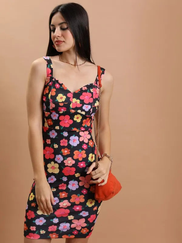 Suburbans  Women Black Printed Bodycon Dresses
