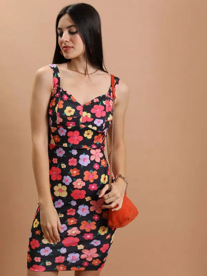 Suburbans  Women Black Printed Bodycon Dresses
