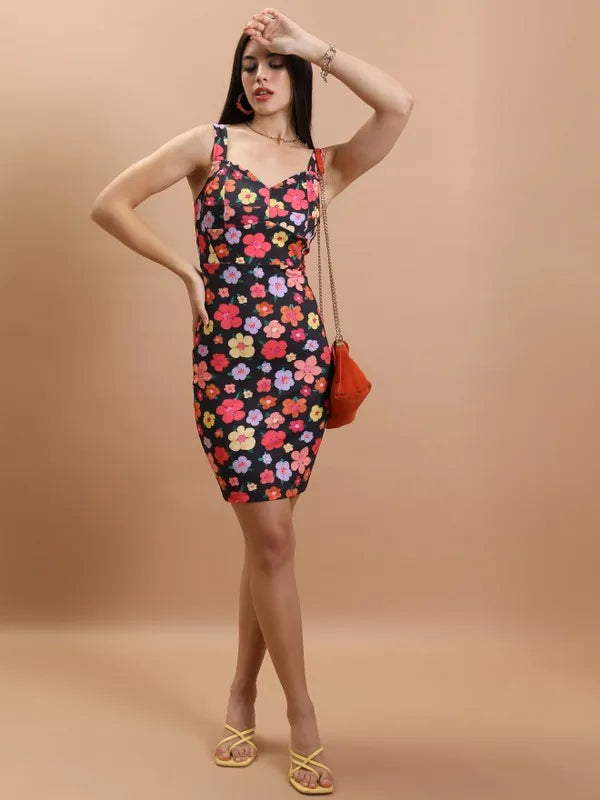 Suburbans  Women Black Printed Bodycon Dresses