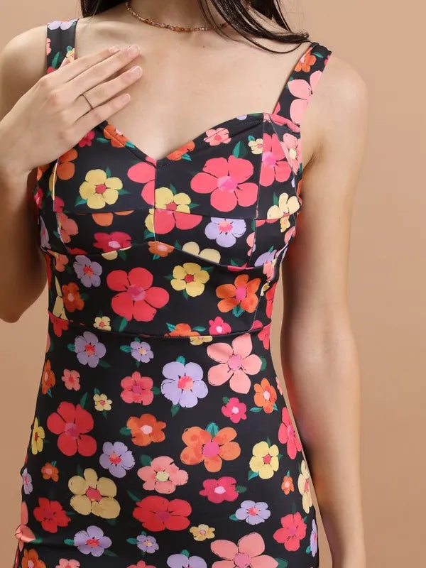 Suburbans  Women Black Printed Bodycon Dresses