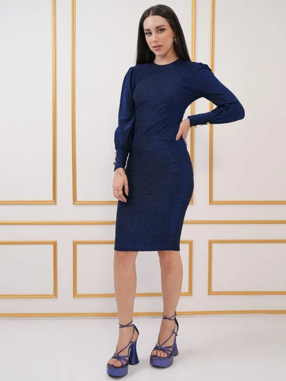 Suburbans   Women Blue Self Design Bodycon Dresses