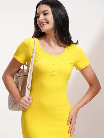Suburbans  Women Yellow Solid Bodycon Dress