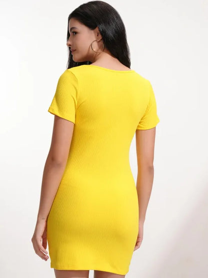 Suburbans  Women Yellow Solid Bodycon Dress