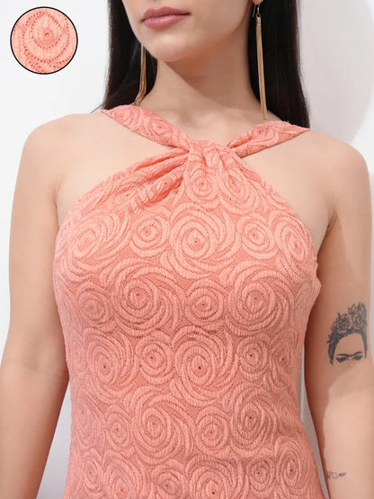 Suburbans   Women Orange Self Design Bodycon Dress