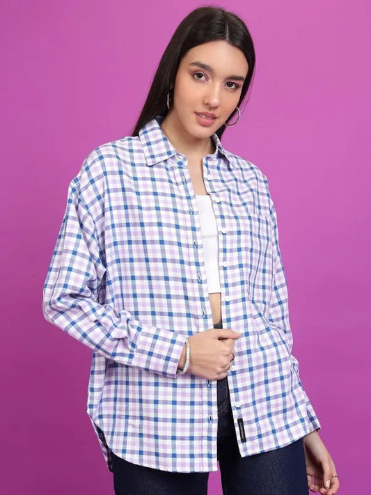 Suburbans   Women Purple Checked Casual Shirts