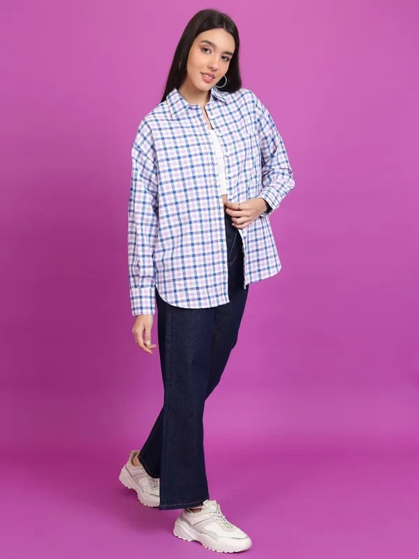 Suburbans   Women Purple Checked Casual Shirts