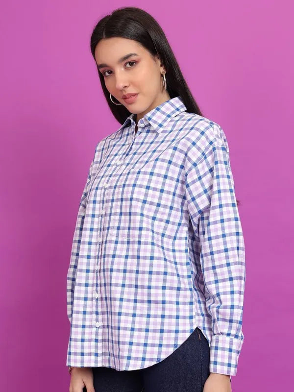 Suburbans   Women Purple Checked Casual Shirts