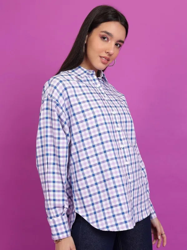 Suburbans   Women Purple Checked Casual Shirts