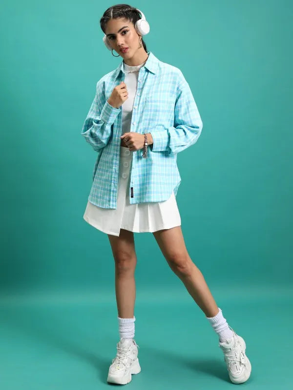 Suburbans   Women Blue Checked Casual Shirts