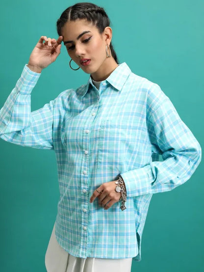 Suburbans   Women Blue Checked Casual Shirts
