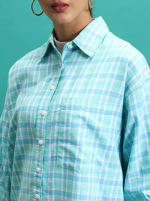 Suburbans   Women Blue Checked Casual Shirts