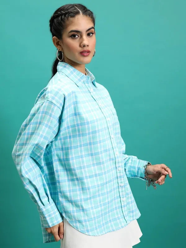 Suburbans   Women Blue Checked Casual Shirts
