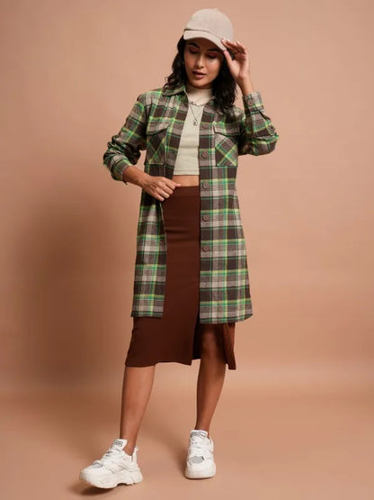 Suburbans  Women Brown Checked Casual Shirts