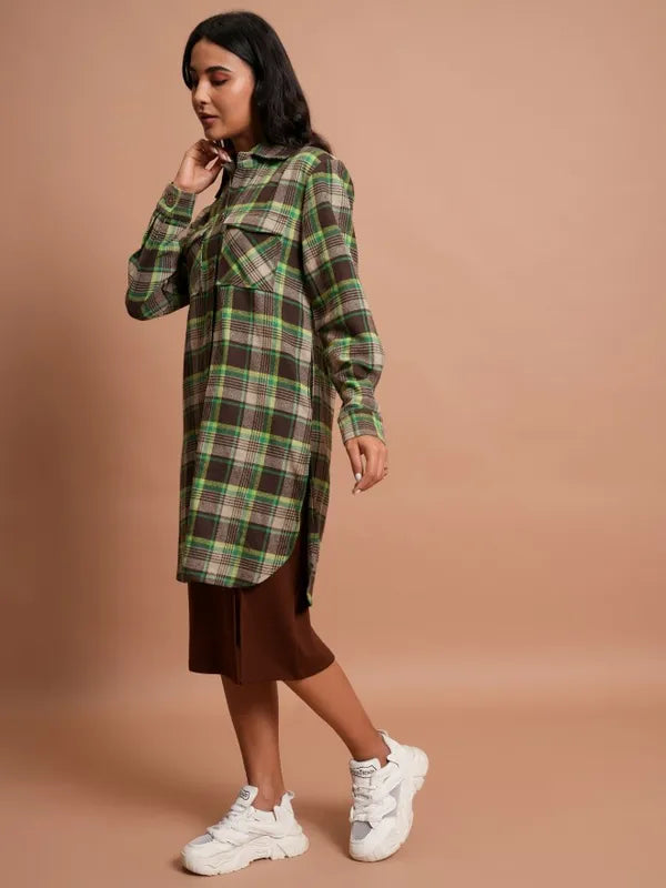 Suburbans  Women Brown Checked Casual Shirts