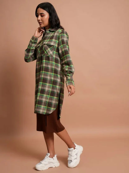Suburbans  Women Brown Checked Casual Shirts